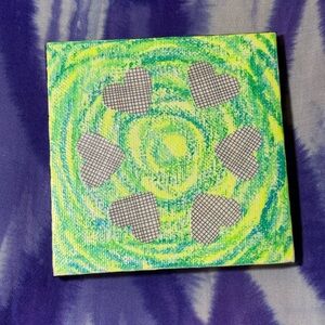 Original Abstract Heart Canvas Art in Green and Yellow